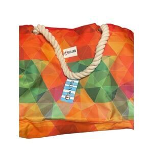 Shylero Beach Bag XL Waterproof 22"x15"x6” Zip Closure Inside Pockets Colorful